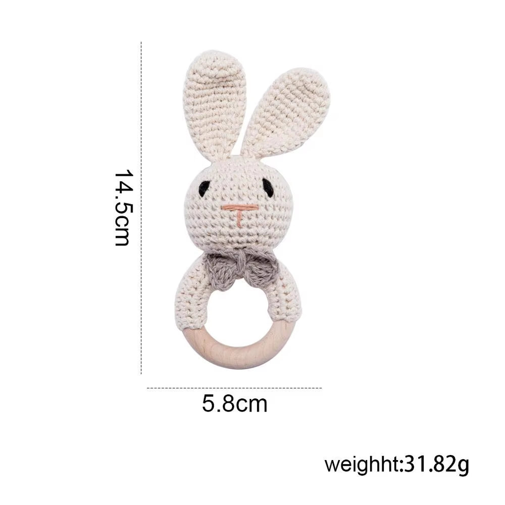 1Pc Baby Teether Music Rattles for Kids Animal Crochet Rattle Elephant Giraffe Ring Wooden Babies Gym Montessori Children'S Toys